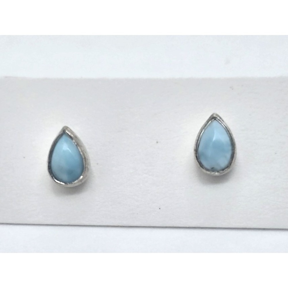 Blue Larimar Earrings‎ Studs Sterling Silver Pear Teardrop Dainty Pierced NEW